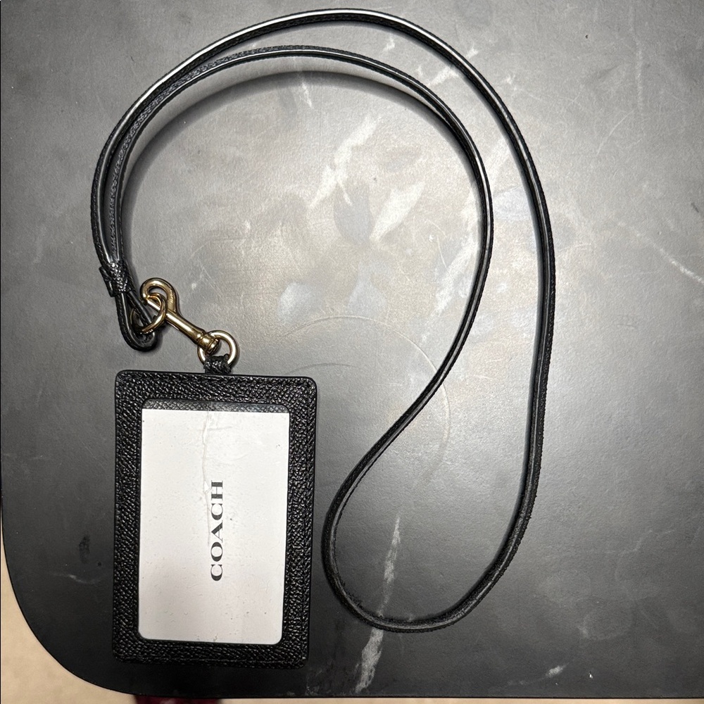 Coach Black ID Holder with Lanyard
